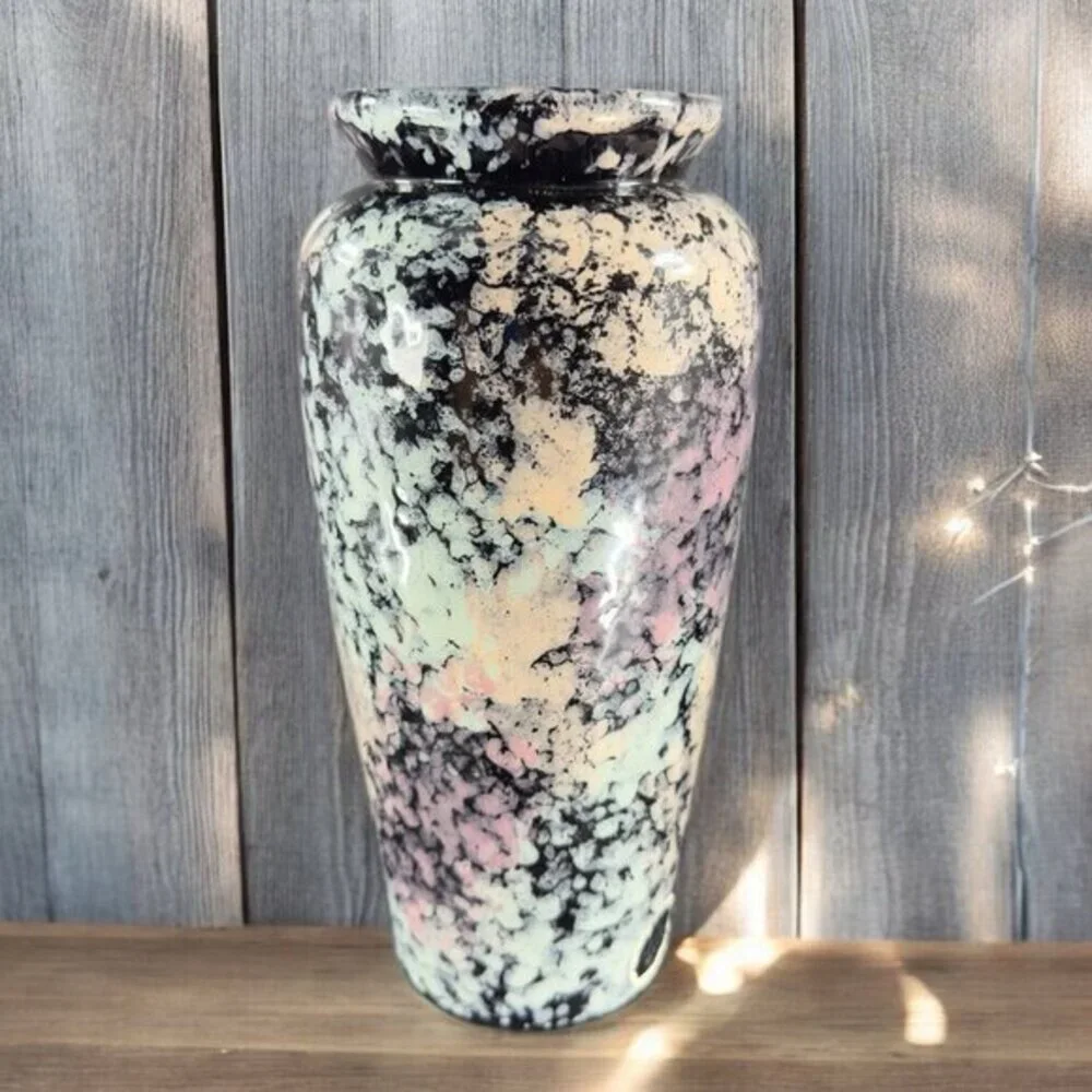 Harris Potteries Chicago Vase‎ Splatter Black Multicolor Glaze Rare Glaze 11inch